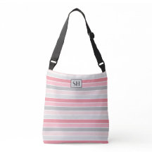 Tassen met roze gestreepte monogram en schouderban