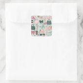 Tassen, strikken & lattes vierkante sticker (Tas)