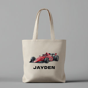 Tassen voor jongens met rode raceauto opdruk en na