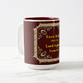 Taste & Zie dat de Heer goed is. Psalm 34:8 rood Tweekleurige Koffiemok (Voorkant links)