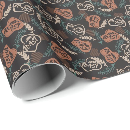 Tasty Bread Toast Pattern in Black Background Cadeaupapier (Rol Hoek)