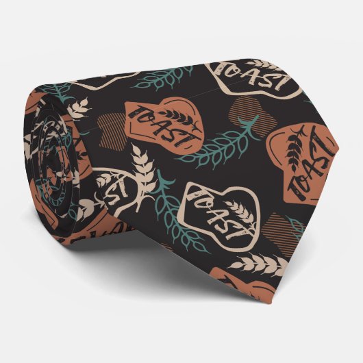Tasty Bread Toast Pattern in Black Background Stropdas (Opgerold)