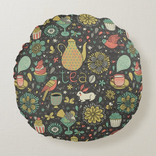 Tasty bright Tea Card Rond Kussen (Voorkant)