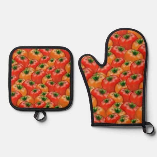 Tasty Red Tomates Pattern Food Theme Canning Ovenwant & Pannenlap Set (Voorkant)