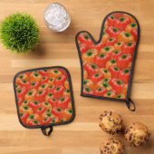 Tasty Red Tomates Pattern Food Theme Canning Ovenwant & Pannenlap Set (Top down)