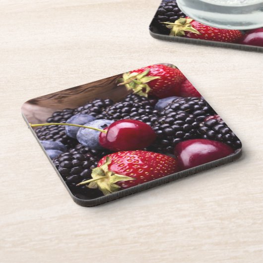 Tasty Summer Fruits on a Wooden Table Bier Onderzetter (Linkerzijde)