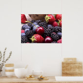 Tasty Summer Fruits on a Wooden Table Poster (Keuken)
