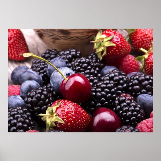 Tasty Summer Fruits on a Wooden Table Poster (Voorkant)