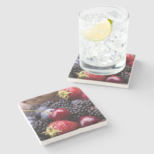 Tasty Summer Fruits on a Wooden Table Stenen Onderzetter (Zijkant)