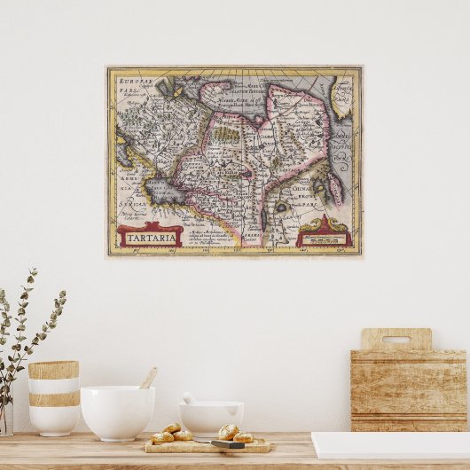 Tatary Antiek Map of Central and Northern Asia Poster (Keuken)
