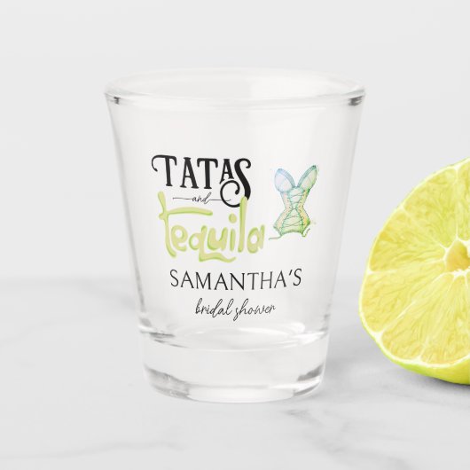 Tatas & Tequila Bruiloftsshower Feestje Party Shot Glas (Voorkant)