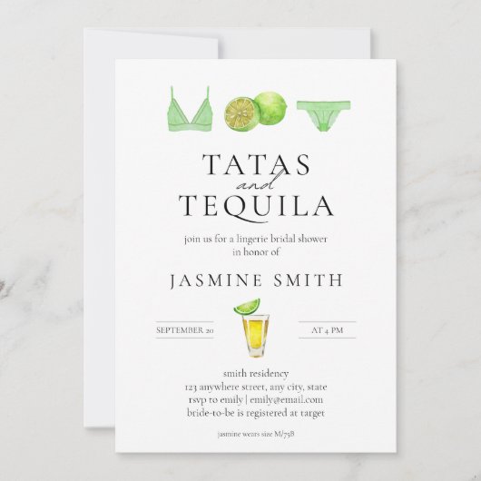 Tatas & Tequila Lingerie Vrijgezellenfeest Modern Kaart (Voorkant)