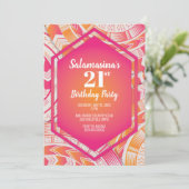 Tatau Roze & Oranje Diamant Uitnodiging (Staand voorkant)