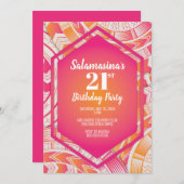 Tatau Roze & Oranje Diamant Uitnodiging (Voorkant / Achterkant)