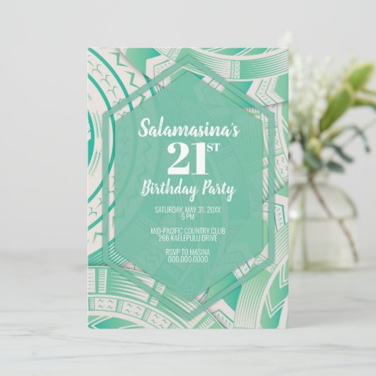 Tatau Teal Diamond Uitnodiging (Staand voorkant)