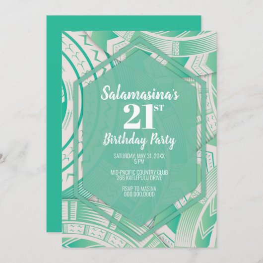 Tatau Teal Diamond Uitnodiging (Voorkant / Achterkant)