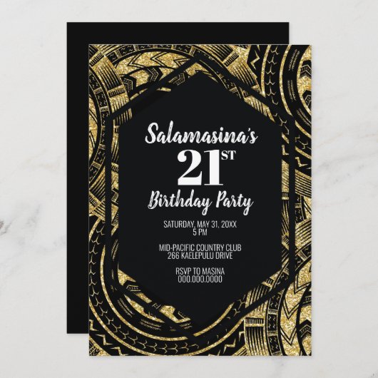 Tatau Zwart en Glitter Diamond Uitnodiging (Voorkant / Achterkant)