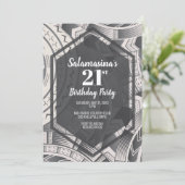 Tatau Zwart & Wit Diamant Uitnodiging (Staand voorkant)