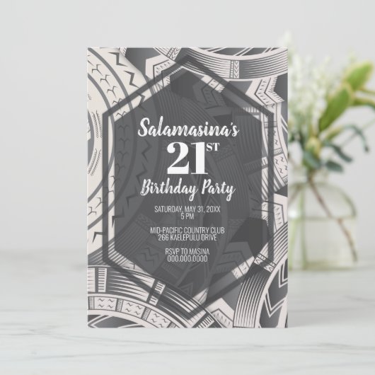 Tatau Zwart & Wit Diamant Uitnodiging (Staand voorkant)