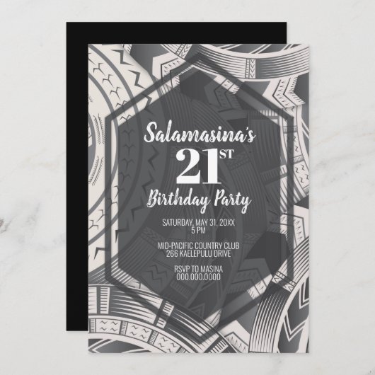 Tatau Zwart & Wit Diamant Uitnodiging (Voorkant / Achterkant)