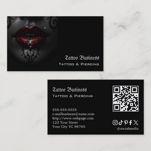 Tatoeage-atelier QR-code visitekaartje (Voorkant / Achterkant)