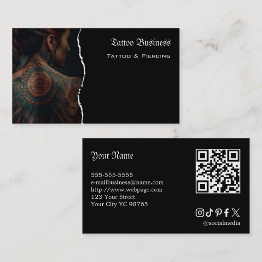 Tatoeage-atelier QR-code visitekaartje (Voorkant / Achterkant)