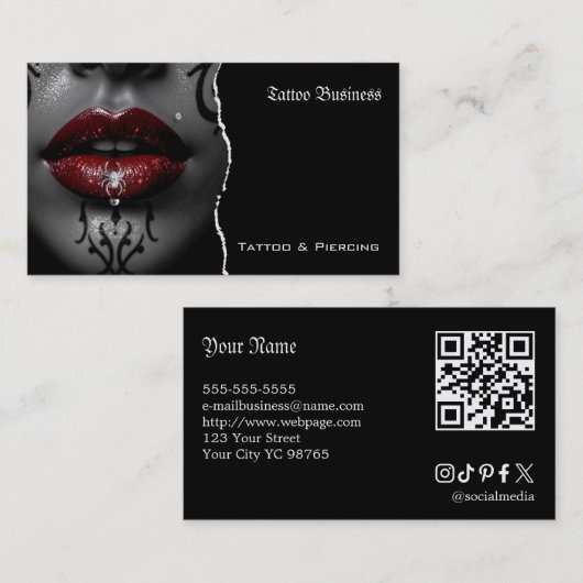 Tatoeage-atelier QR-code visitekaartje (Voorkant / Achterkant)