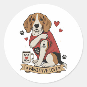 Tatoeage Beagle-hond Illustratie I Hart Moeder Ronde Sticker