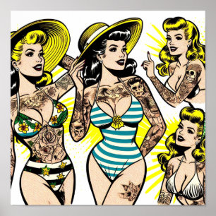 Tatoeage Bikini Pin-up Strips Poster