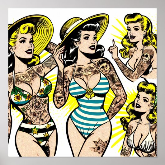 Tatoeage Bikini Pin-up Strips Poster (Voorkant)