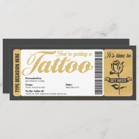 Tatoeage Cadeaubon Certificaat Ticket Gift Card Kaart (Voorkant / Achterkant)
