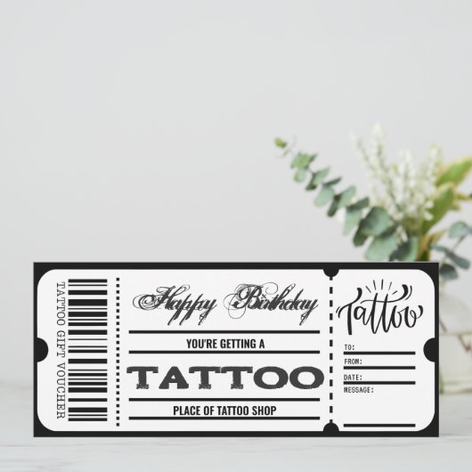 Tatoeage Cadeaubon Certificaat Ticket Gift Card Kaart (Staand voorkant)