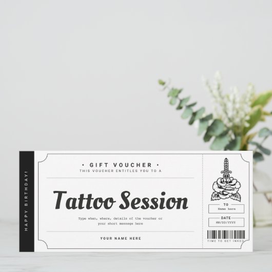 Tatoeage Cadeaubon Ticket Voucher Certificaat Kaart (Staand voorkant)
