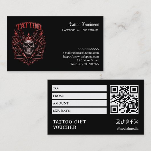 Tatoeage cadeaubon visitekaartje (Voorkant / Achterkant)