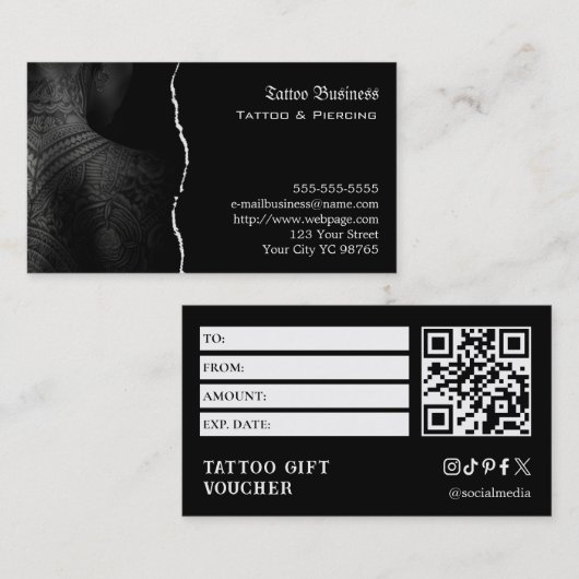 Tatoeage cadeaubon visitekaartje (Voorkant / Achterkant)