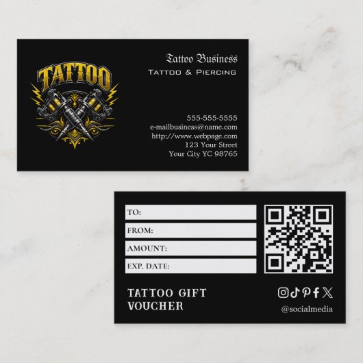Tatoeage cadeaubon visitekaartje (Voorkant / Achterkant)