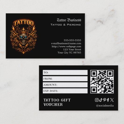 Tatoeage cadeaubon visitekaartje (Voorkant / Achterkant)