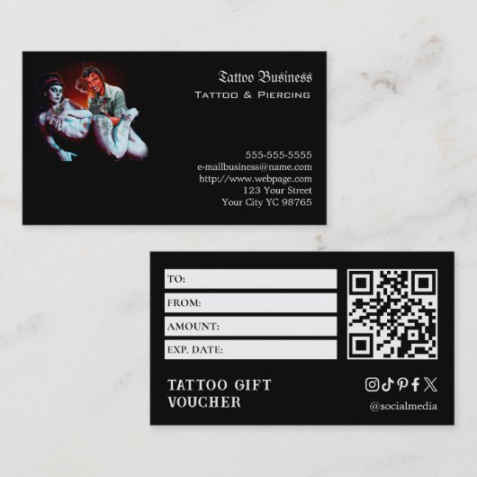 Tatoeage cadeaubon visitekaartje (Voorkant / Achterkant)
