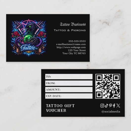 Tatoeage cadeaubon visitekaartje (Voorkant / Achterkant)