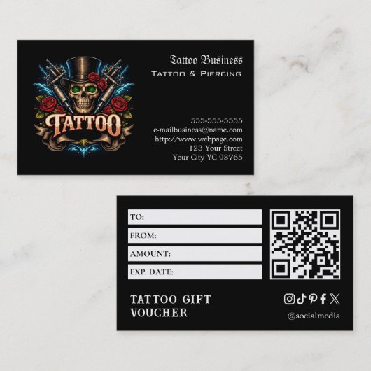 Tatoeage cadeaubon visitekaartje (Voorkant / Achterkant)