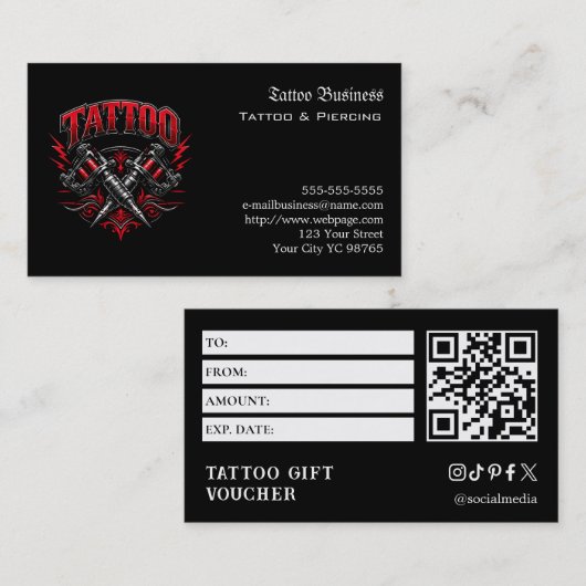 Tatoeage cadeaubon visitekaartje (Voorkant / Achterkant)
