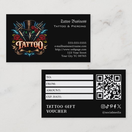 Tatoeage cadeaubon visitekaartje (Voorkant / Achterkant)