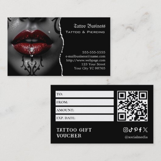 Tatoeage cadeaubon visitekaartje (Voorkant / Achterkant)