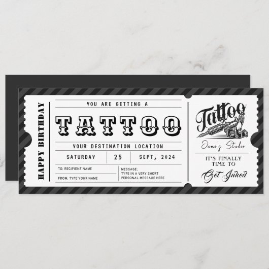 Tatoeage cadeaukaart certificaat bon kaart (Voorkant / Achterkant)