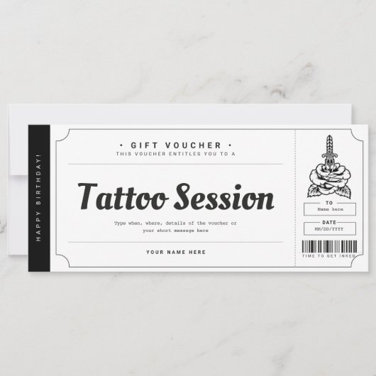 Tatoeage cadeaukaart Ticket Bon Certificaat Kaart (Voorkant)