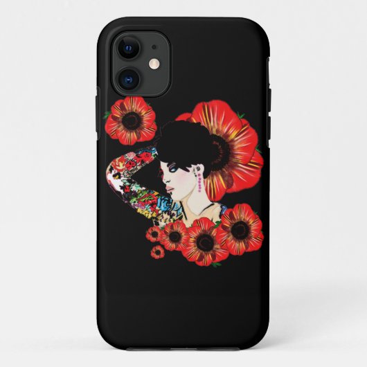 Tatoeage getatoeëerde meisje tussen klaprozen Kuns Case-Mate iPhone Case (Achterkant)