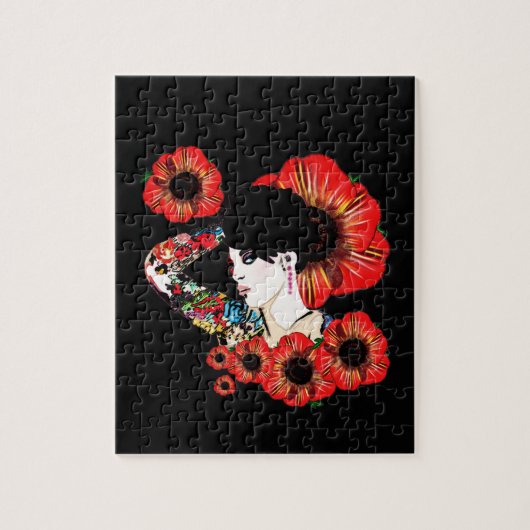 Tatoeage getatoeëerde meisje tussen klaprozen Kuns Legpuzzel (Verticaal)