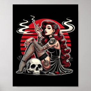 Tatoeage Goth Pin-up Meisje Met Schedel Vintage Ho Poster