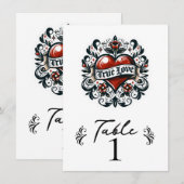 Tatoeage Hart Ware Liefde Tafelnummer Bruiloft (Voorkant / Achterkant)