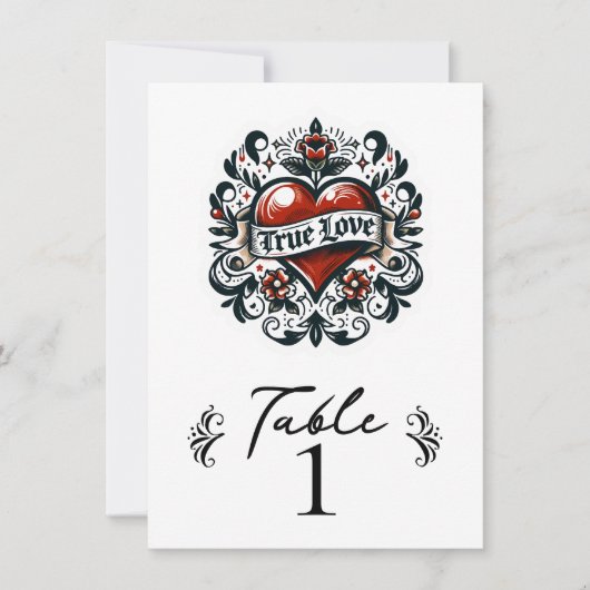 Tatoeage Hart Ware Liefde Tafelnummer Bruiloft (Voorkant)